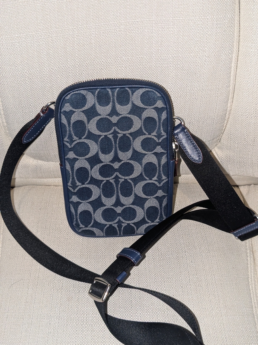 Coach Navy Signature Canvas Belt Bag with Black Strap